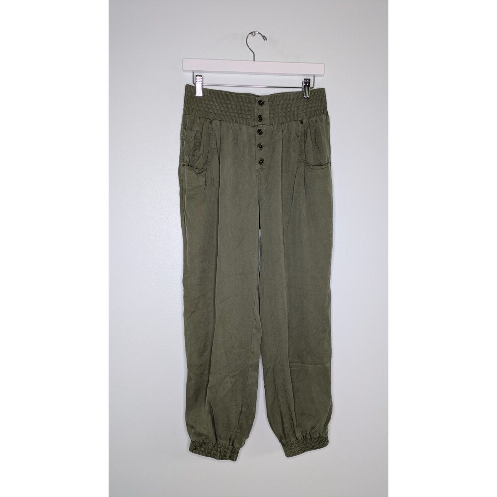 Fate Sz Small Green Tencel Jogger Pants Button Fly Smocked Balloon Boho Slouchy